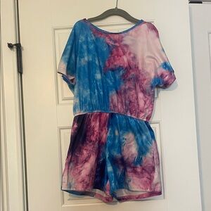 Kids Tie-Dye Romper in Blue and Pink